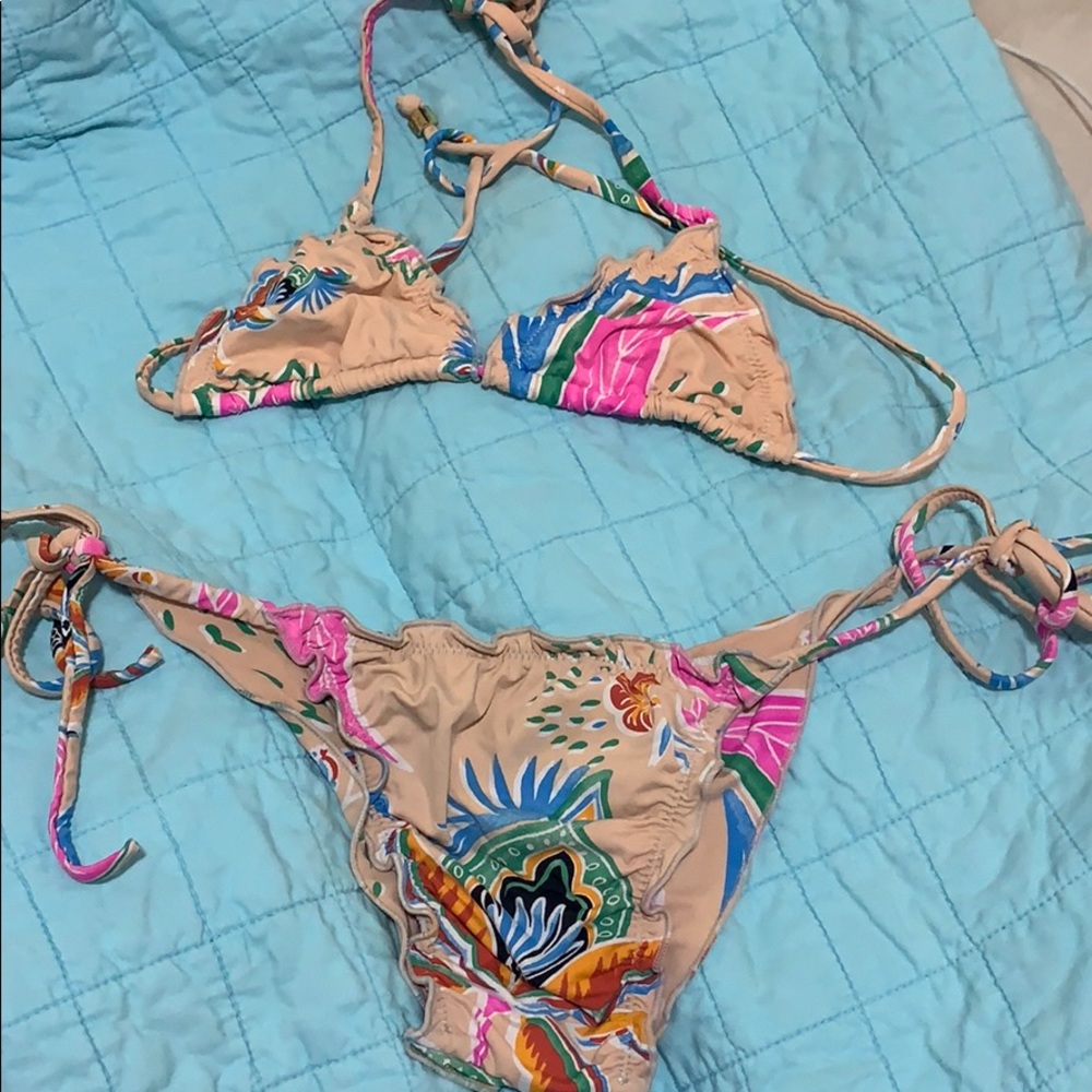 BRAZILIAN BIKINI TOP S BOTTOM L PINK PATTERN